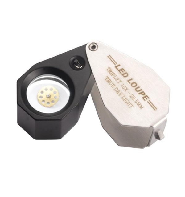 LUPA NEGRA TRIPLET 10X CON 6 LED LUZ DIA