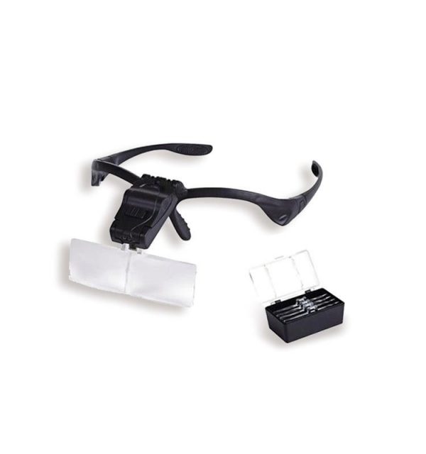 LUPAS BINOCOLARES CON MONTURA, LED Y 5 LENTES 1x-1,5x-2x-2,5x3,5x