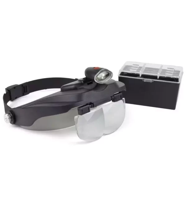 LUPAS BINOCOLARES CON VISERA LED Y 4 LENTES 1,2x-1,8x-2,5x3,5x