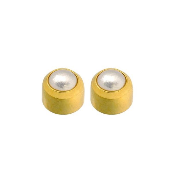 PENDIENTES BOTON CON PERLA BLANCA CHAPADO ORO CAFLON