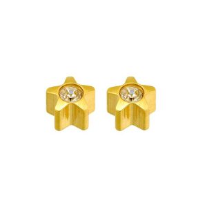PENDIENTES ESTRELLA CON PIEDRA BLANCA CHAPADO ORO CAFLON