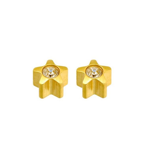 PENDIENTES ESTRELLA CON PIEDRA BLANCA CHAPADO ORO CAFLON