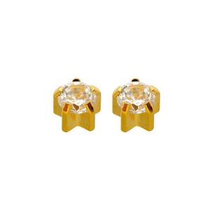 PENDIENTES GARRA CON PIEDRA BLANCA CHAPADO ORO CAFLON