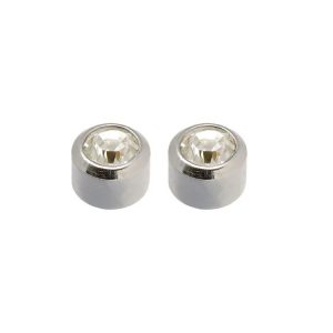 PENDIENTES BOTON C/PIEDRA BLANCA ACERO CAFLON