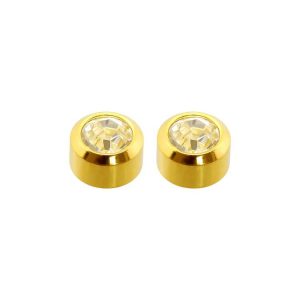 PENDIENTES BOTON C/PIEDRA BLANCA CHAPADO ORO CAFLON