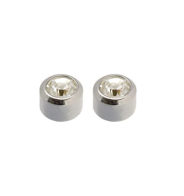 PENDIENTES BOTON C/PIEDRA BLANCA MINI ACERO CAFLON